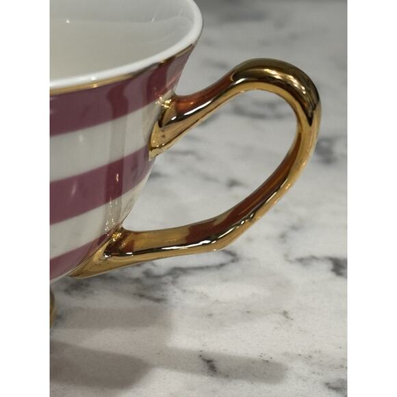 Afternoon Tea Pink White Stripe Gold Tea Cup Saucer Set - Picture 7 of 11